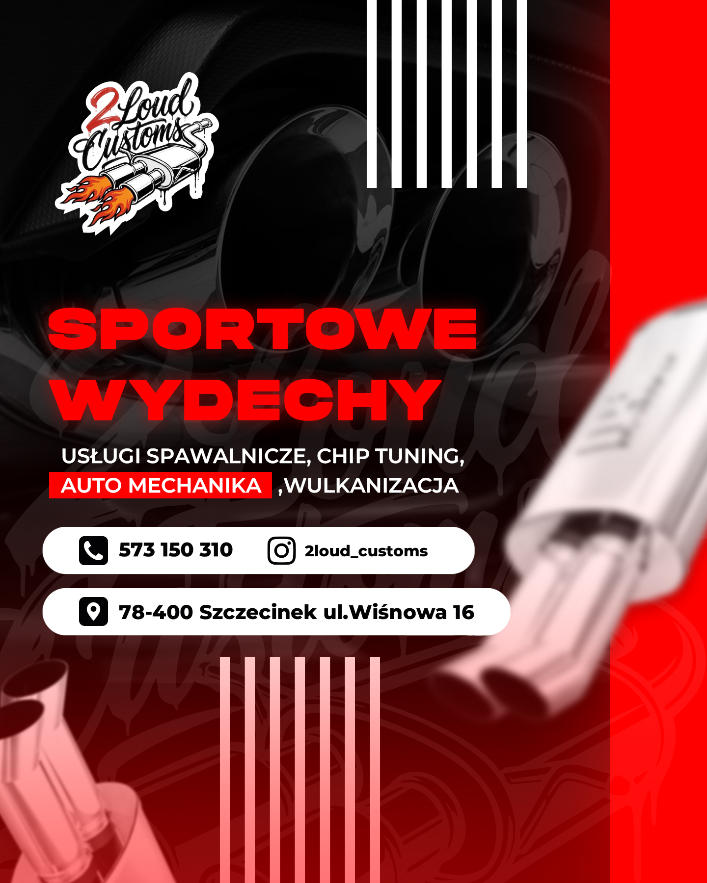 Sportowe wydechy 2Loud Customs w Szczecinku